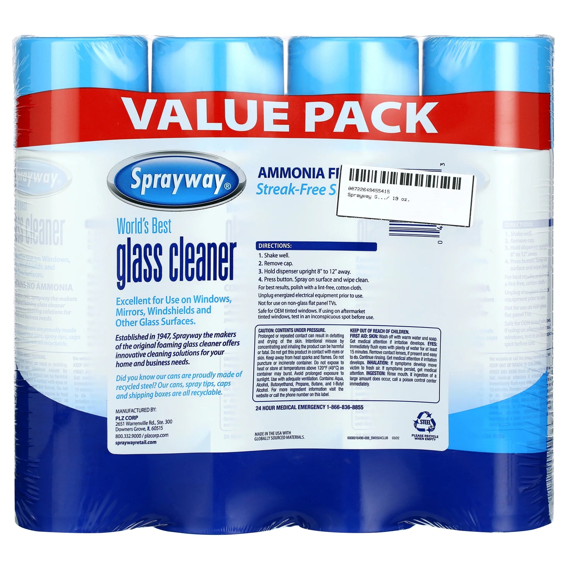 Glass Cleaner, 19 Ounce, 4 Pack