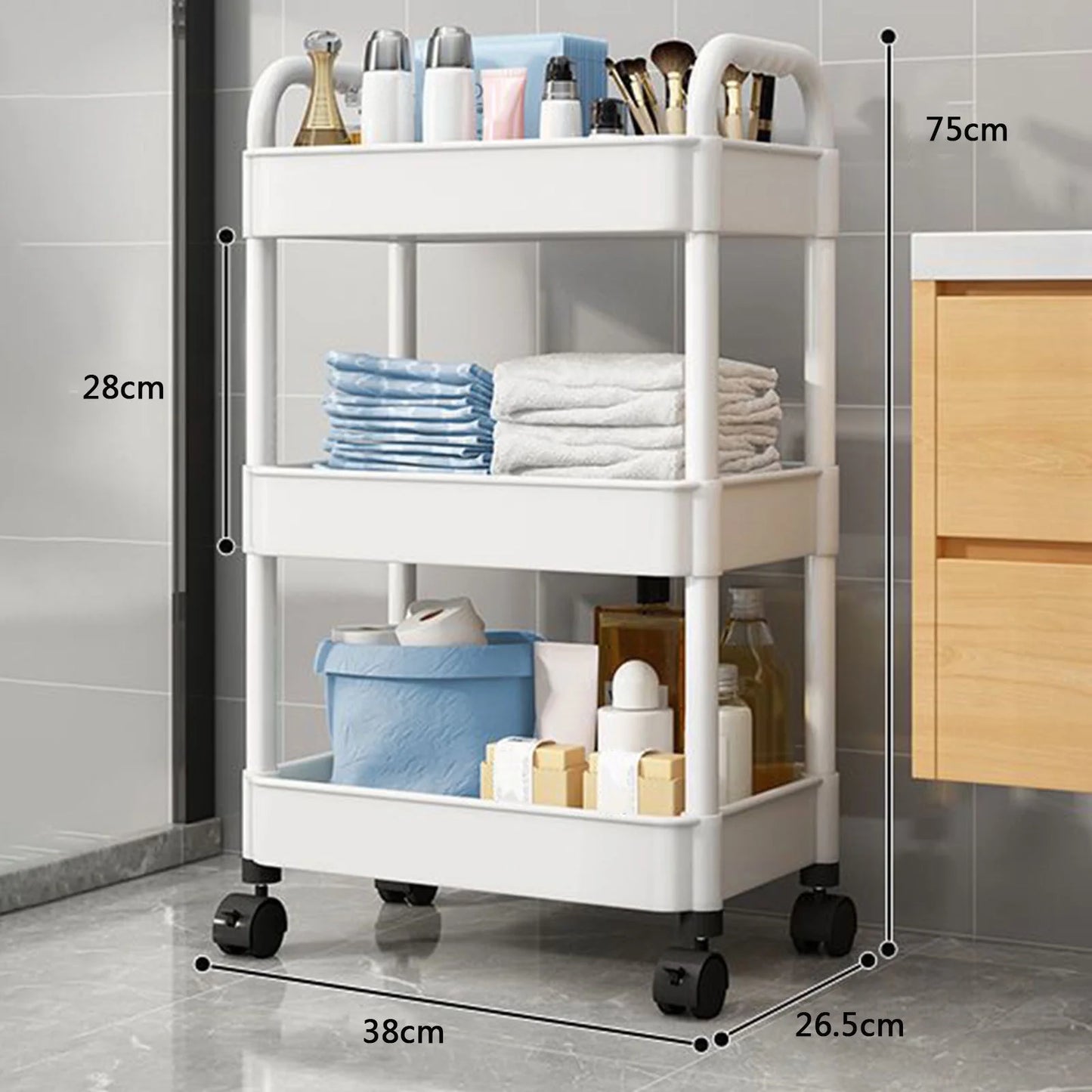 Carts with Wheels, 5 Tier Rolling Cart, Storage Cart, Grocery Cart on Wheels, Plastic Multi-Room Organizer for Kitchen, Living Room, Office, Bathroom, Cart for Classroom Storage