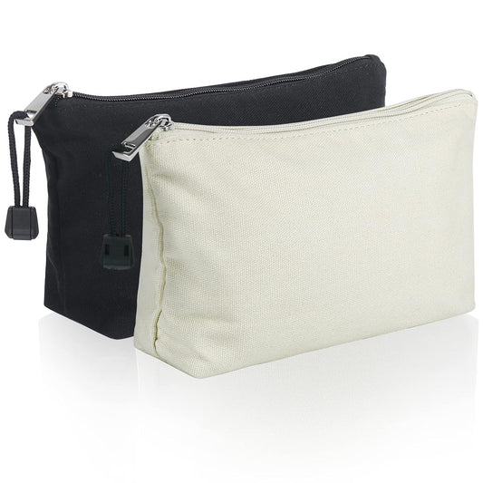 Canvas Makeup Bag, 2Pcs Cosmetic Zipper Pouches Travel Organizer Case for Brush Purse Diaper Bag Tote Bag
