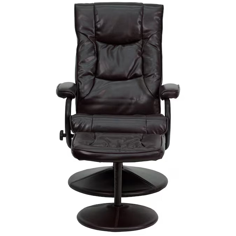 Brown Faux Leather Upholstered Swivel Recliner with Ottoman Set