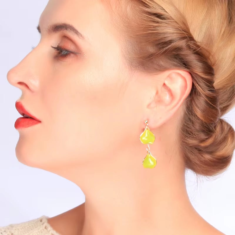 Unique Black&Pink&Green Enamel Petaloid Drop Earrings for Women Gifts Gold Color Fashion Jewelry Accessories Wholesale