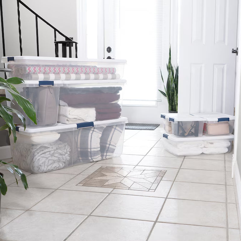 X-Large 25 -Gallons ( 100 -Quarts ) Clear/White Stackable Tote with Latching Lid
