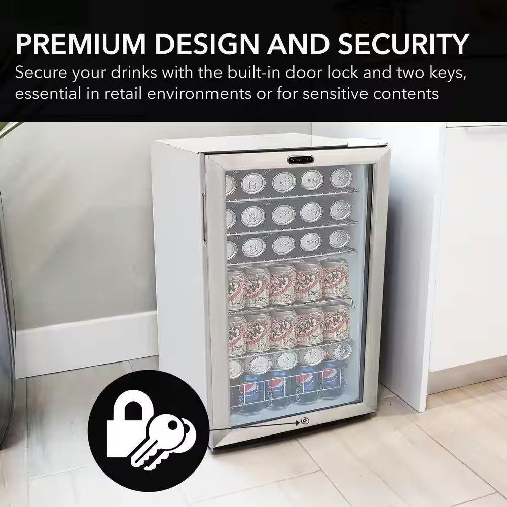 17 In. 127 (12 Oz.) Single Zone Can Cooler 3.1 Cu. Ft. Mini Refrigerator in White with Lock