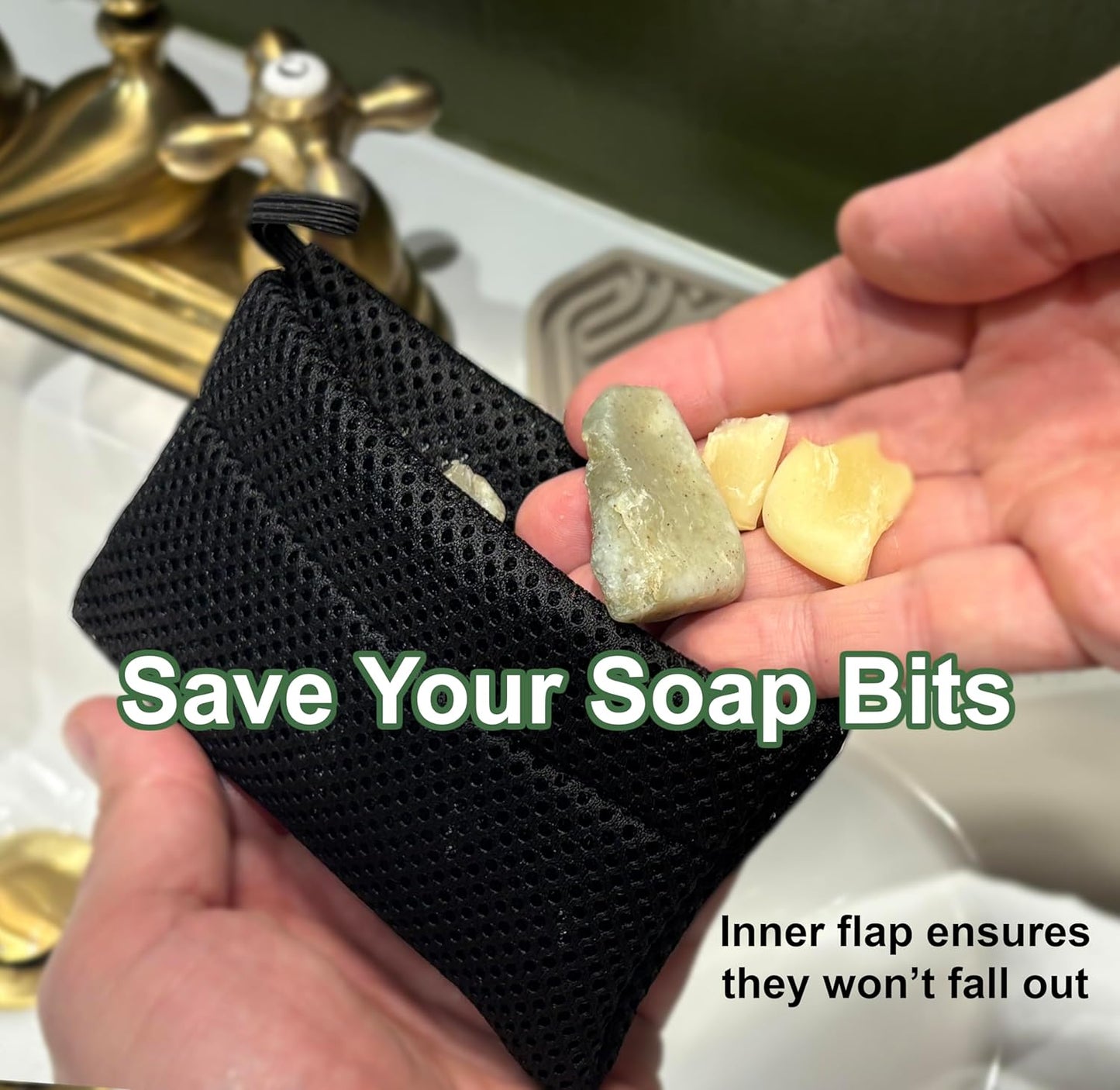 100% Recycled Soap Bag, Soap Saver Pouch for Bar Soap, Loofah Bath Scrubber for Bar Soap + Medium Exfoliator, Mesh Soap Bag, Soap Sock, Soap Pouch - 1 Pack
