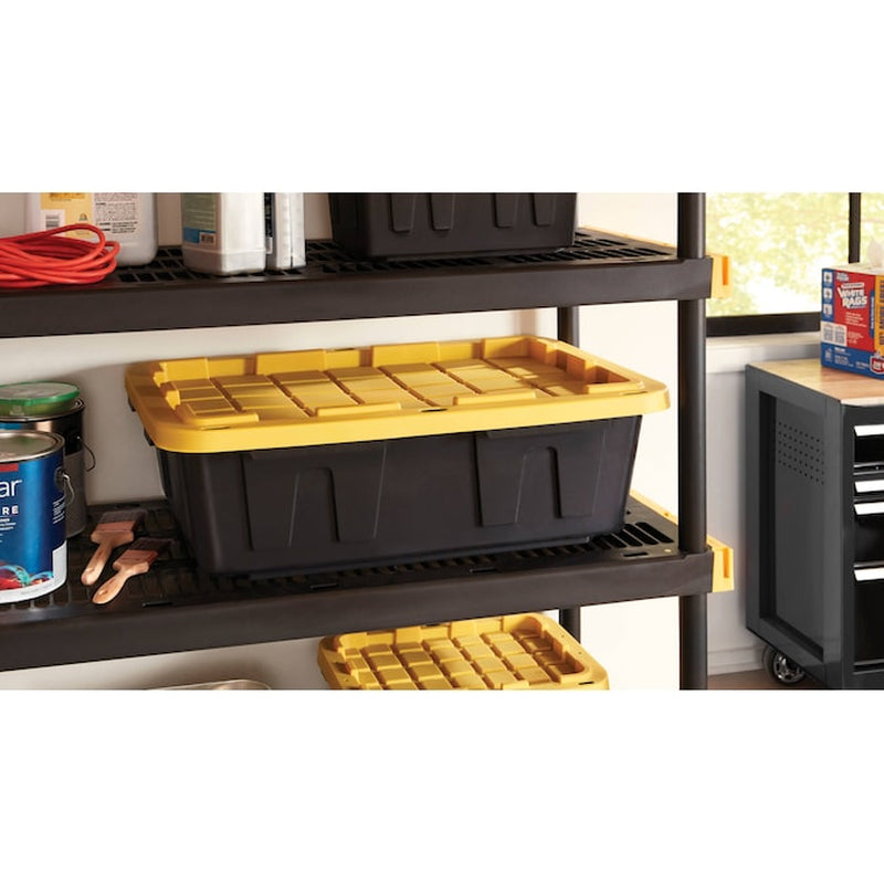 Commander Medium 16 -Gallons ( 64 -Quarts ) Black and Yellow Stackable Tote with Standard Snap Lid