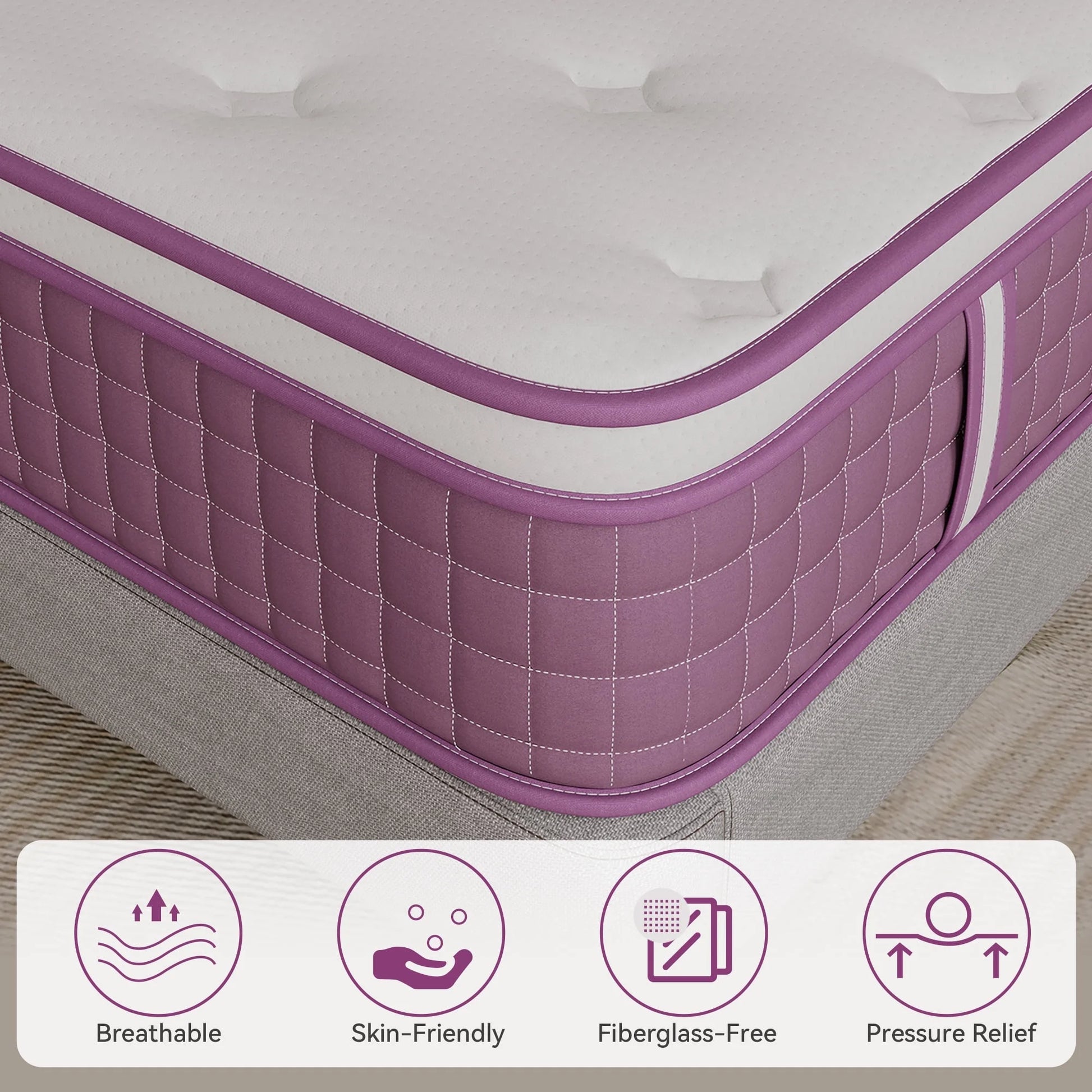 Full Mattress 12 Inch, Purple Full Size Mattress in a Box, Hybrid Mattress with Memory Foam & Pocket Coils, Medium Firm for Pressure Relief, Certipur-Us