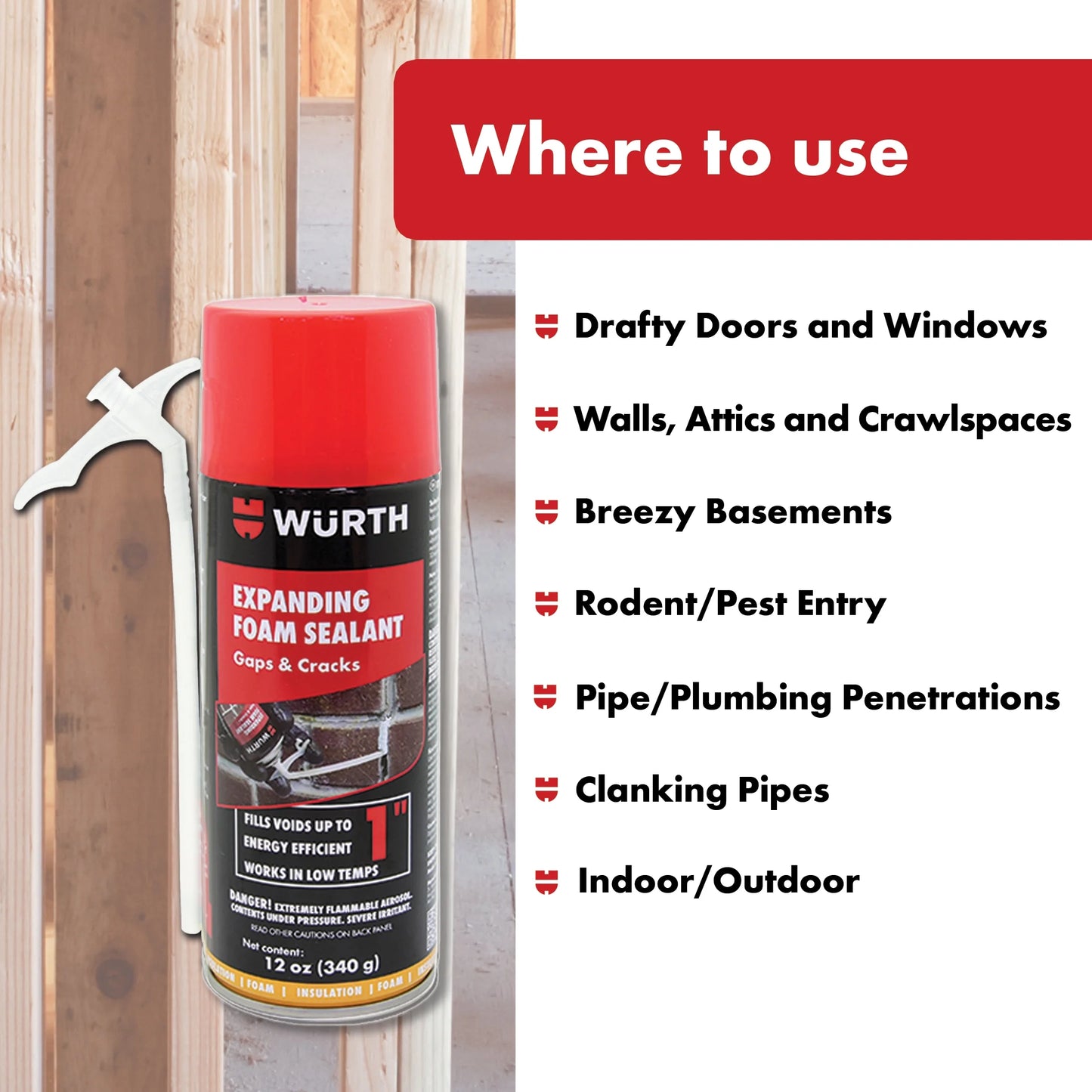 Gaps and Cracks Expanding Foam Sealant, up to 1 Inch, 12Oz Can, Insulating Spray Foam
