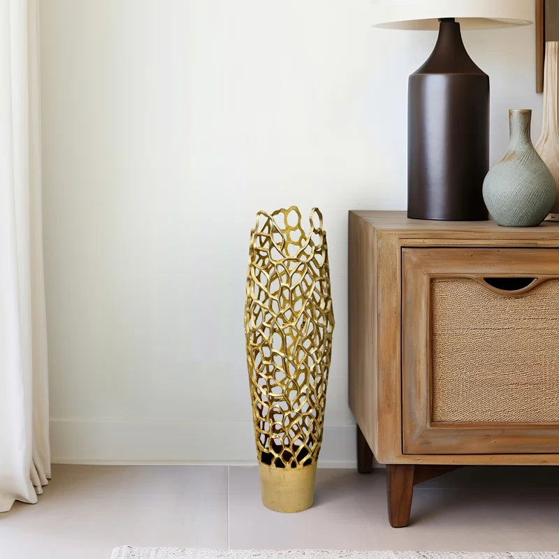 Cranfield Modern Aluminum Vase with Intricate Openwork Design