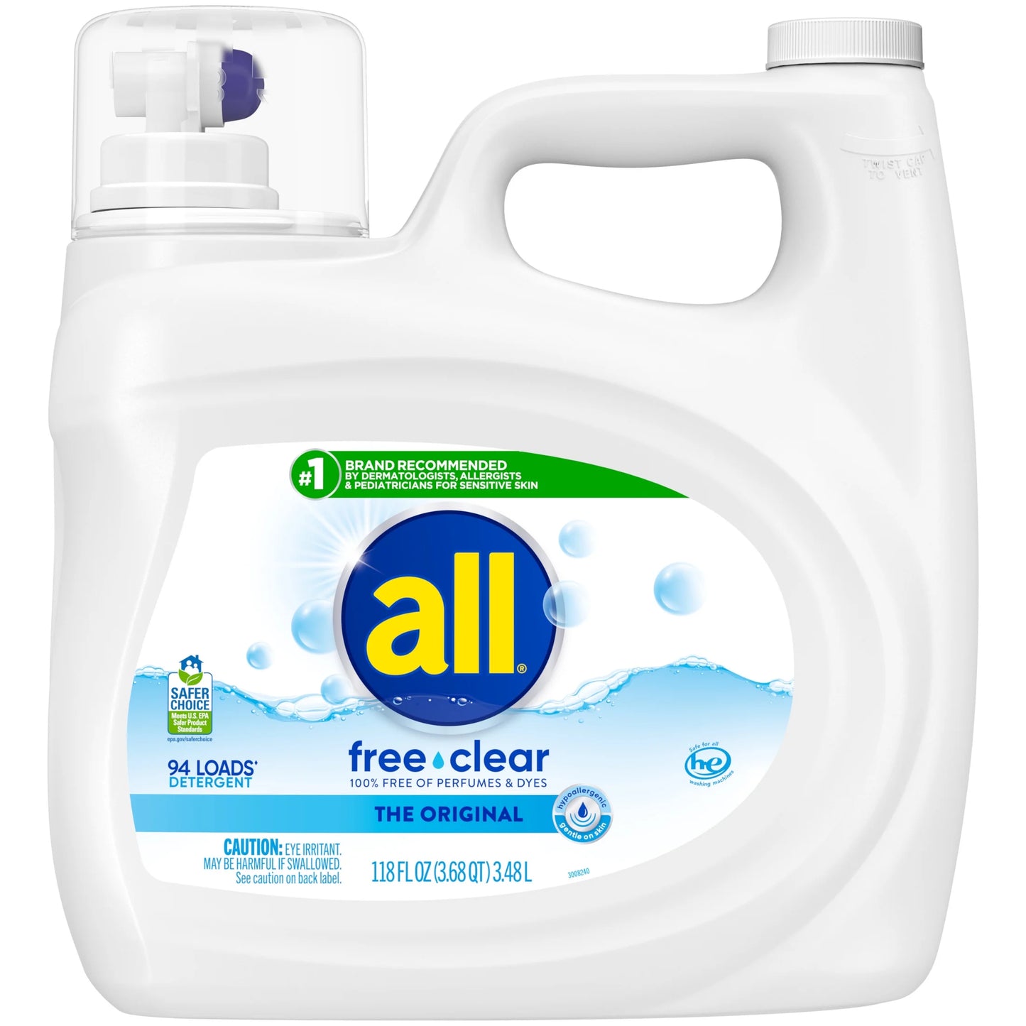 Free Clear Liquid Laundry Detergent, 118 Oz, 94 Loads