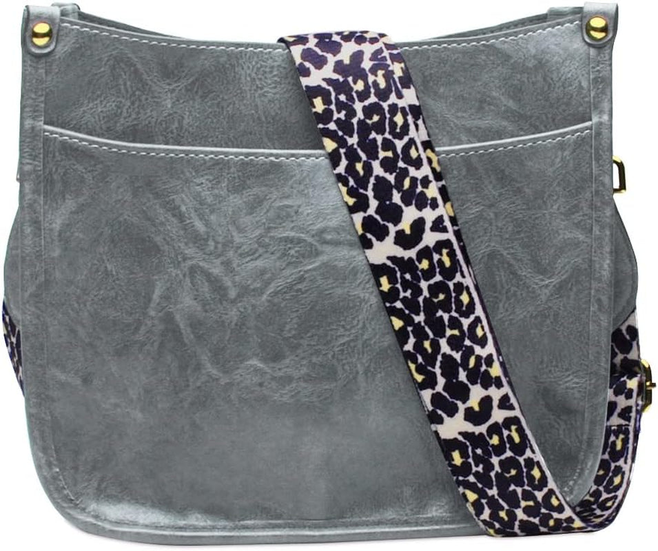 Vegan Leather Crossbody Bags for Women- Medium Size Hobo Zipped Pockets Cross-Body Purse with Adjustable Leopard Strap