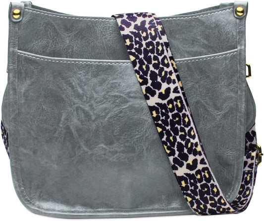 Vegan Leather Crossbody Bags for Women- Medium Size Hobo Zipped Pockets Cross-Body Purse with Adjustable Leopard Strap