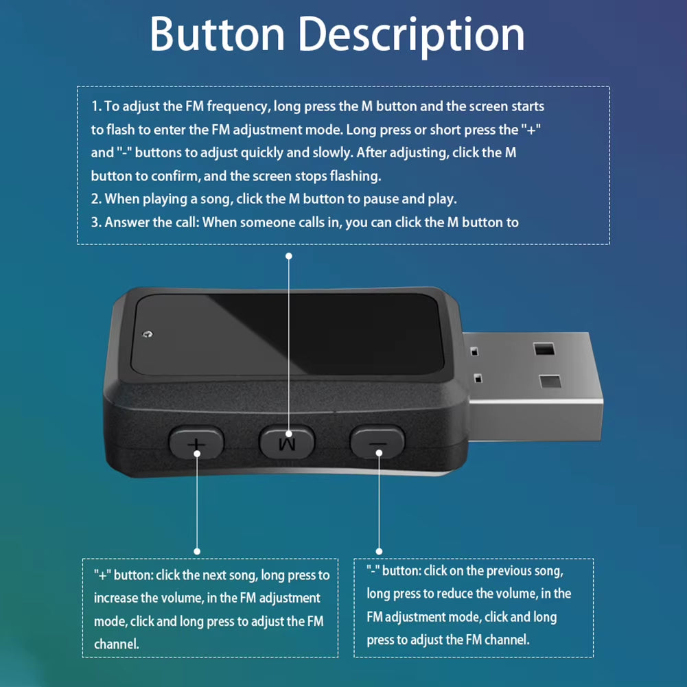 FM02 Auto Audio Wireless Adapter Handsfree Call USB Wireless Receiver Transmitter Dongle Bluetooth-Compatible Auto Accessories