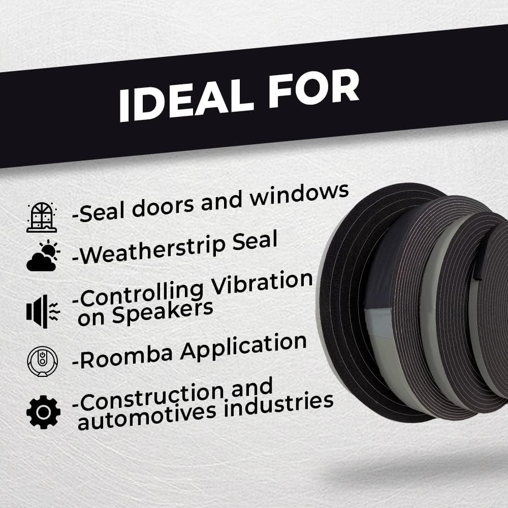 WOD SSFLDFT Closed Cell Sponge Rubber Foam Tape, 1/16 Inch Thick, 2 Inch X 150 Ft. Made in USA Weatherstrip Seal, Windows and Doors Adhesive, Sound Proof Insulation, Black