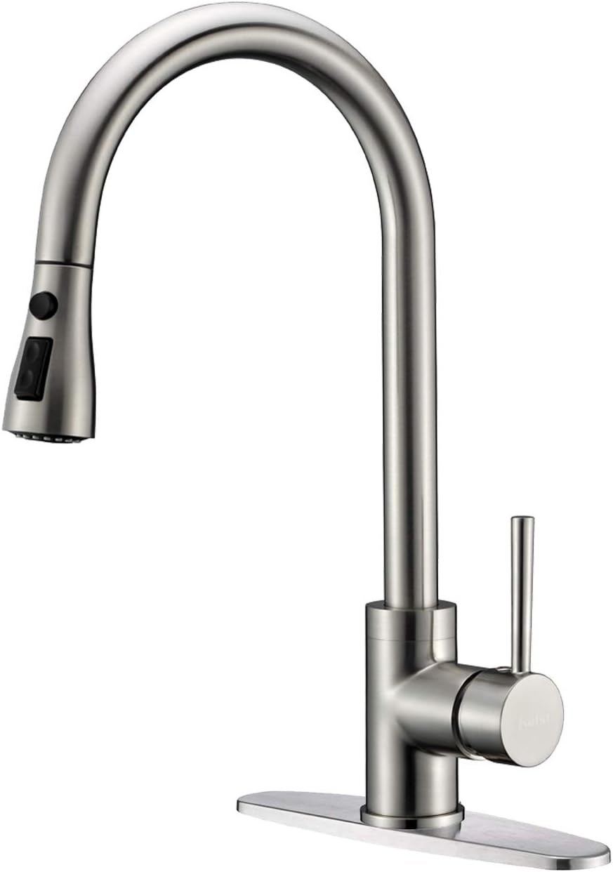 Kitchen Faucet, Brushed Nickel, Single Handle, Pull-Down, 3-Way Spray Setting, Easy Installation, Lead-Free