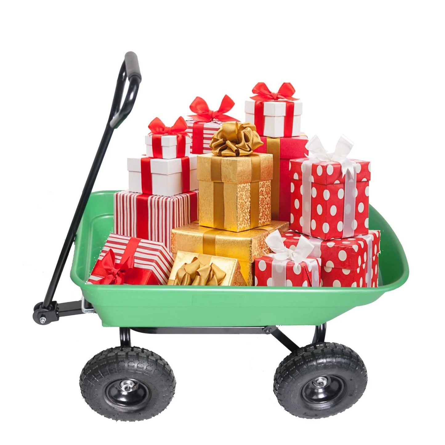 55L Folding Garden Cart 4 Wheel Dump Truck, 220Lb Capacity, 10" Pneumatic Tire, Green
