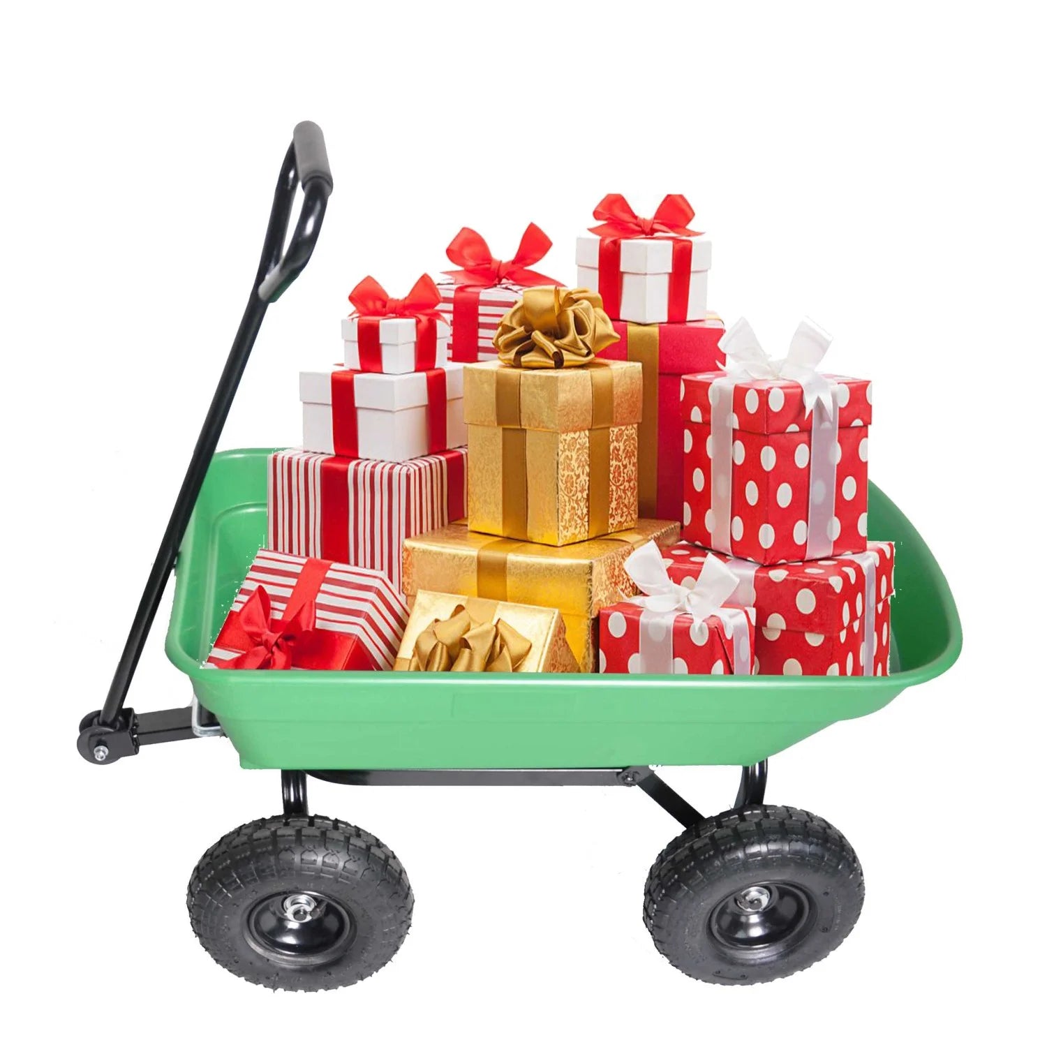 55L Folding Garden Cart 4 Wheel Dump Truck, 220Lb Capacity, 10" Pneumatic Tire, Green
