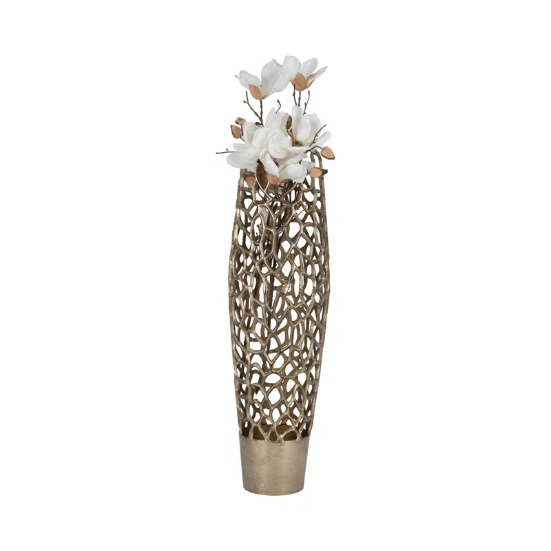 Cranfield Modern Aluminum Vase with Intricate Openwork Design
