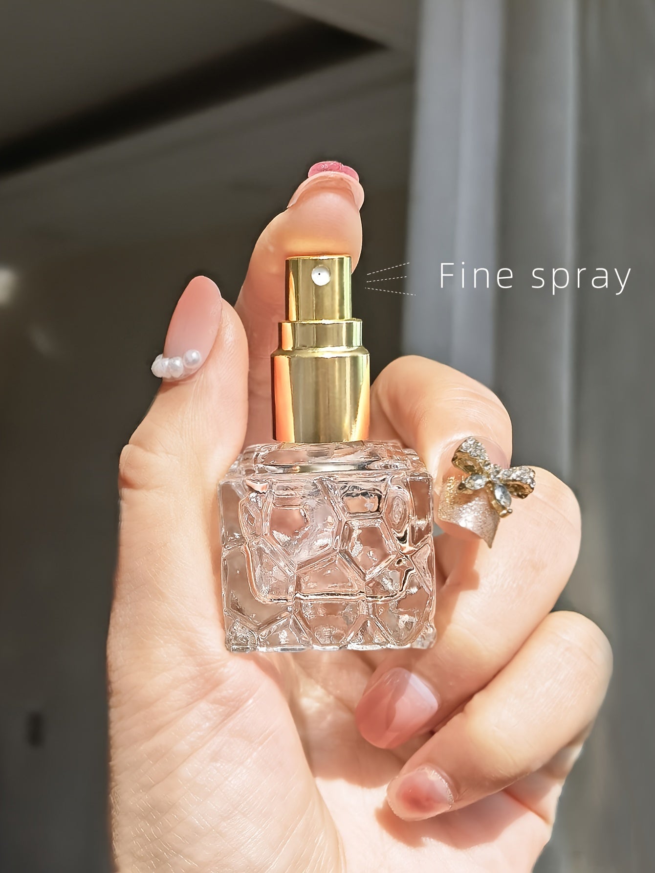 4-Pack 10ml Square Textured Glass Perfume Bottles, Portable Mini Spray Atomizer, Refillable, Travel-Friendly, with Fine Mist Sprayer, Elegant Personal Fragrance Vial, Assorted Metallic Caps