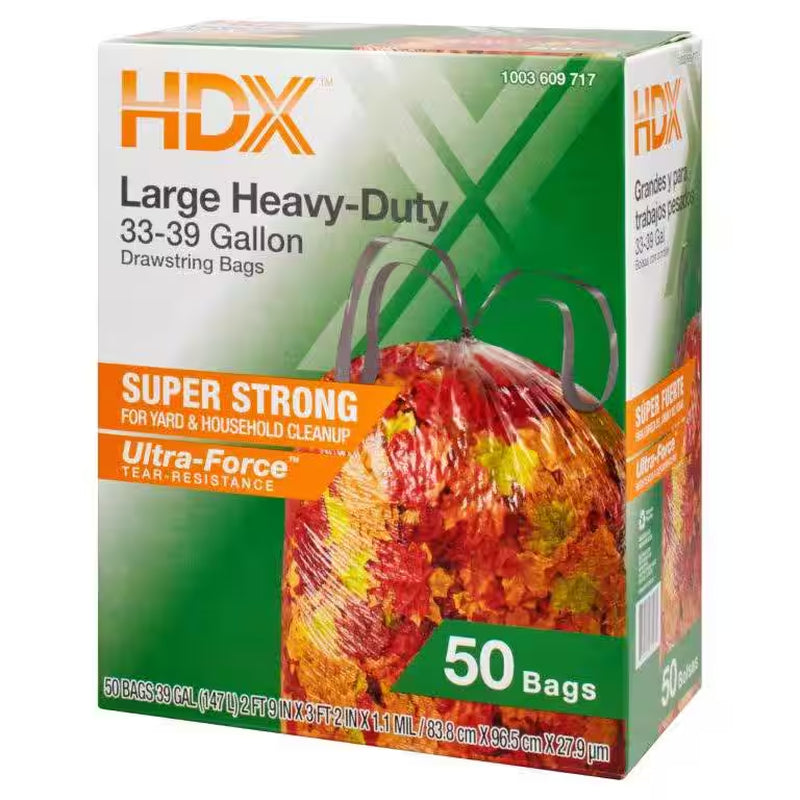 39 Gallon Clear Flex Drawstring Outdoor Trash Bags (50-Count)