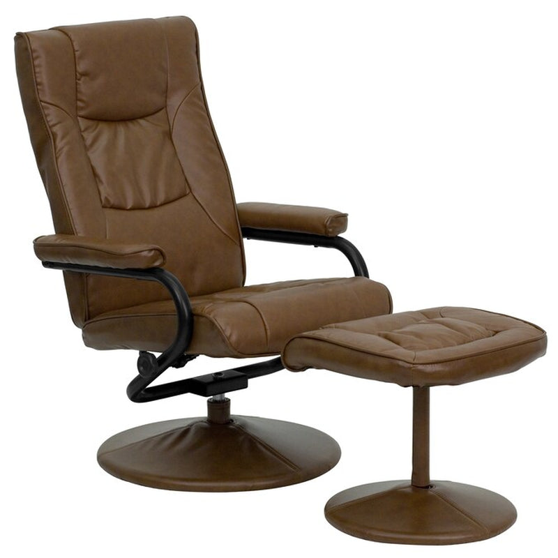 Brown Faux Leather Upholstered Swivel Recliner with Ottoman Set