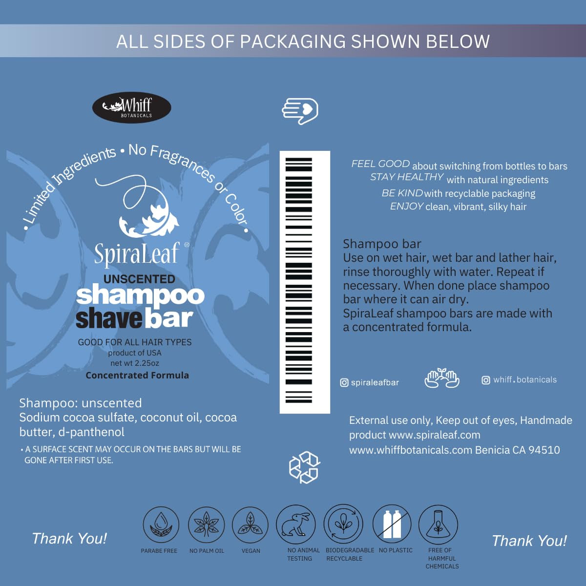 Shampoo & Shave Bar – Plant-Based Shampoo & Shave Bar for All Hair Types, Concentrated Formula with Essential Oils, Limited Ingredients,Usa Made, 2.25Oz -Unscented