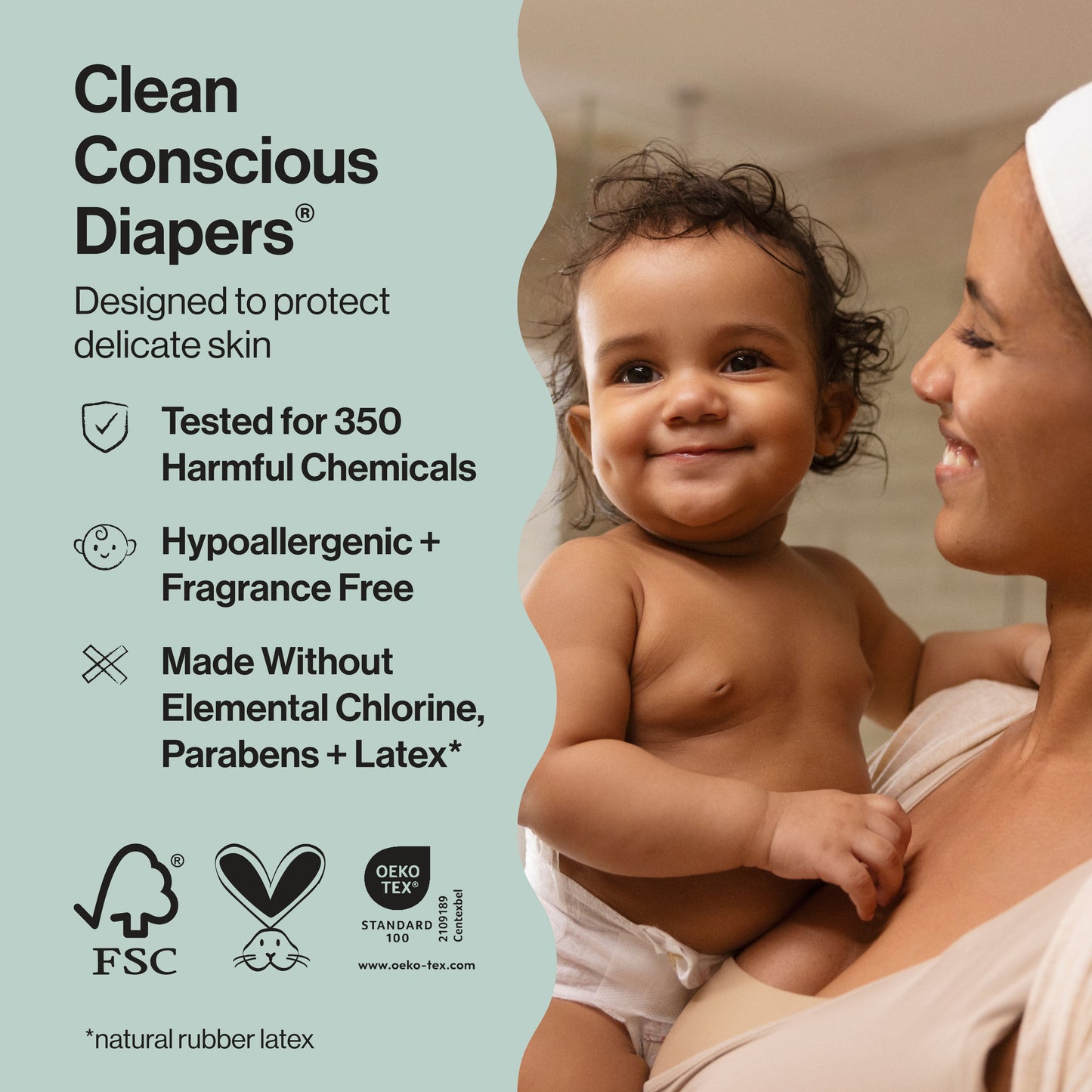 ® Clean Conscious Baby Diapers Size 2 (12-18 Lbs), Hypoallergenic and Fragrance Free, 100 Count