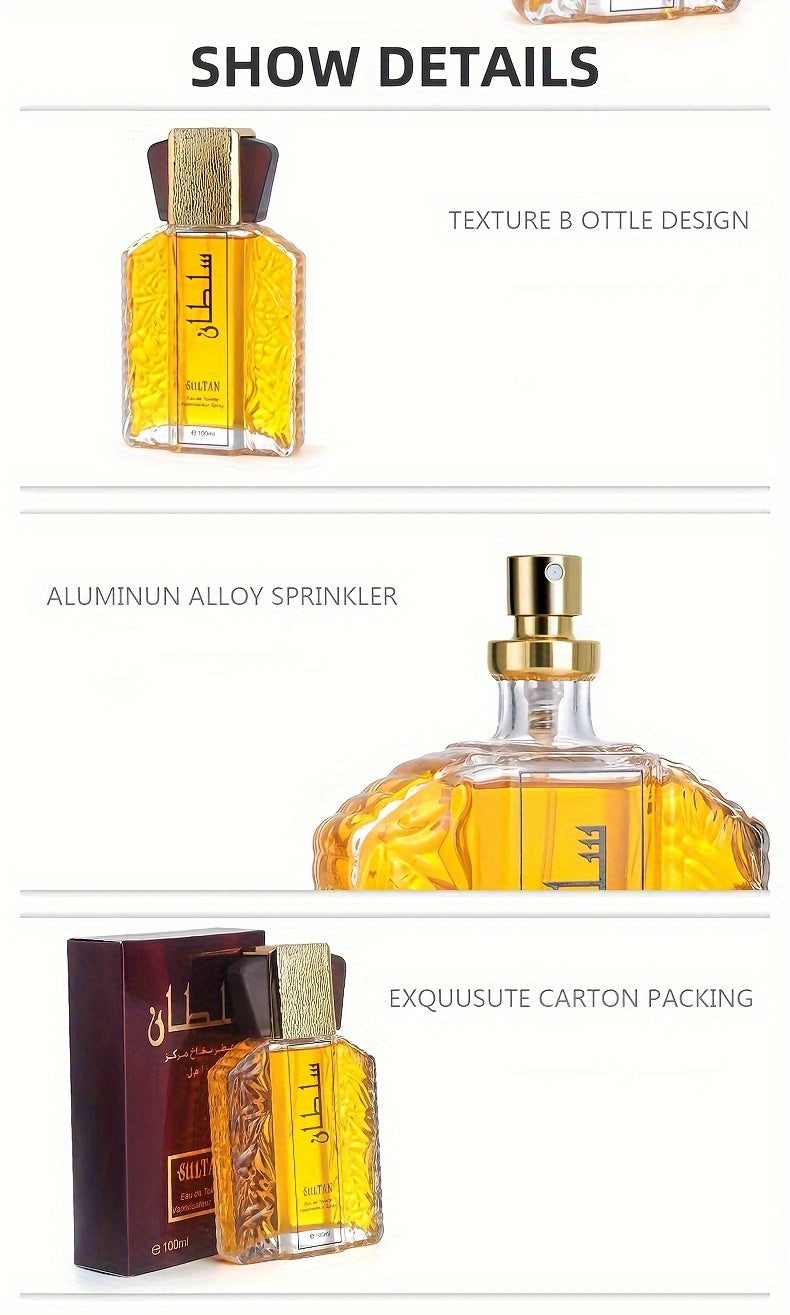 Sultan Eau de Toilette for Men, 3.38oz - Alcohol-Based, Floral Scent with Woody Notes, Formaldehyde-Free Liquid Formula, 5-15% Fragrance Concentration