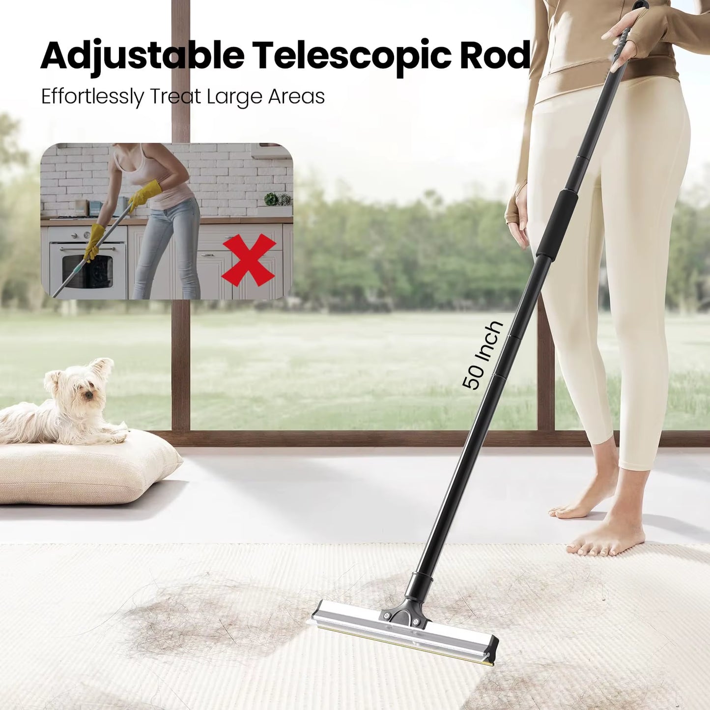 Pet Hair Removal Broom Carpet Rake Reusable Cleaning Tool 50" Long Handle Furniture Couch Carpets Rugs Mats Lint Remover Scraper