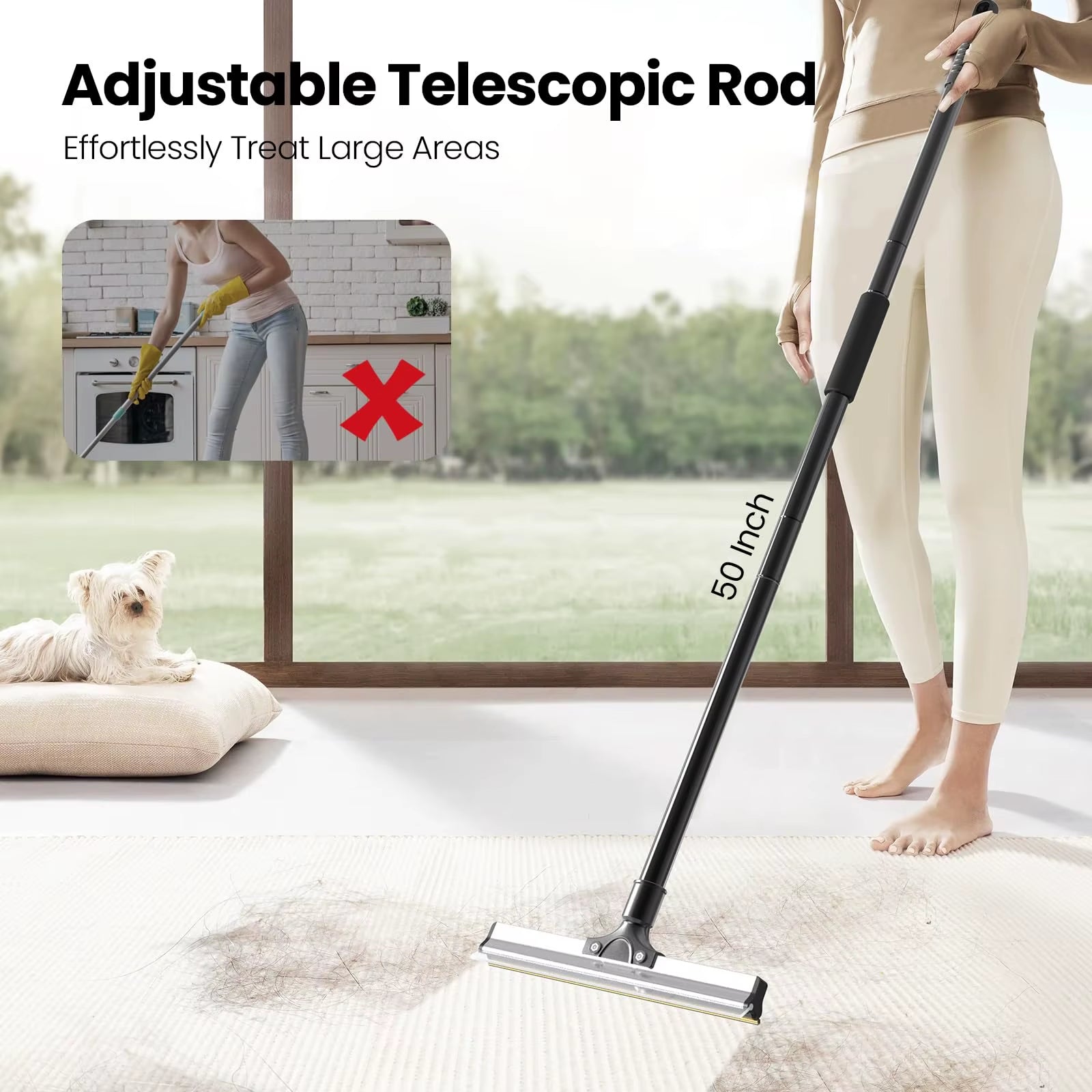 Pet Hair Removal Broom Carpet Rake Reusable Cleaning Tool 50" Long Handle Furniture Couch Carpets Rugs Mats Lint Remover Scraper