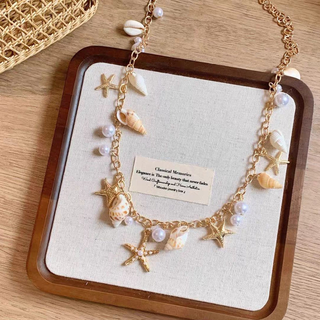 Seaside vacation style, starfish shell tassel style, summer ocean beach, collarbone chain accessory for women