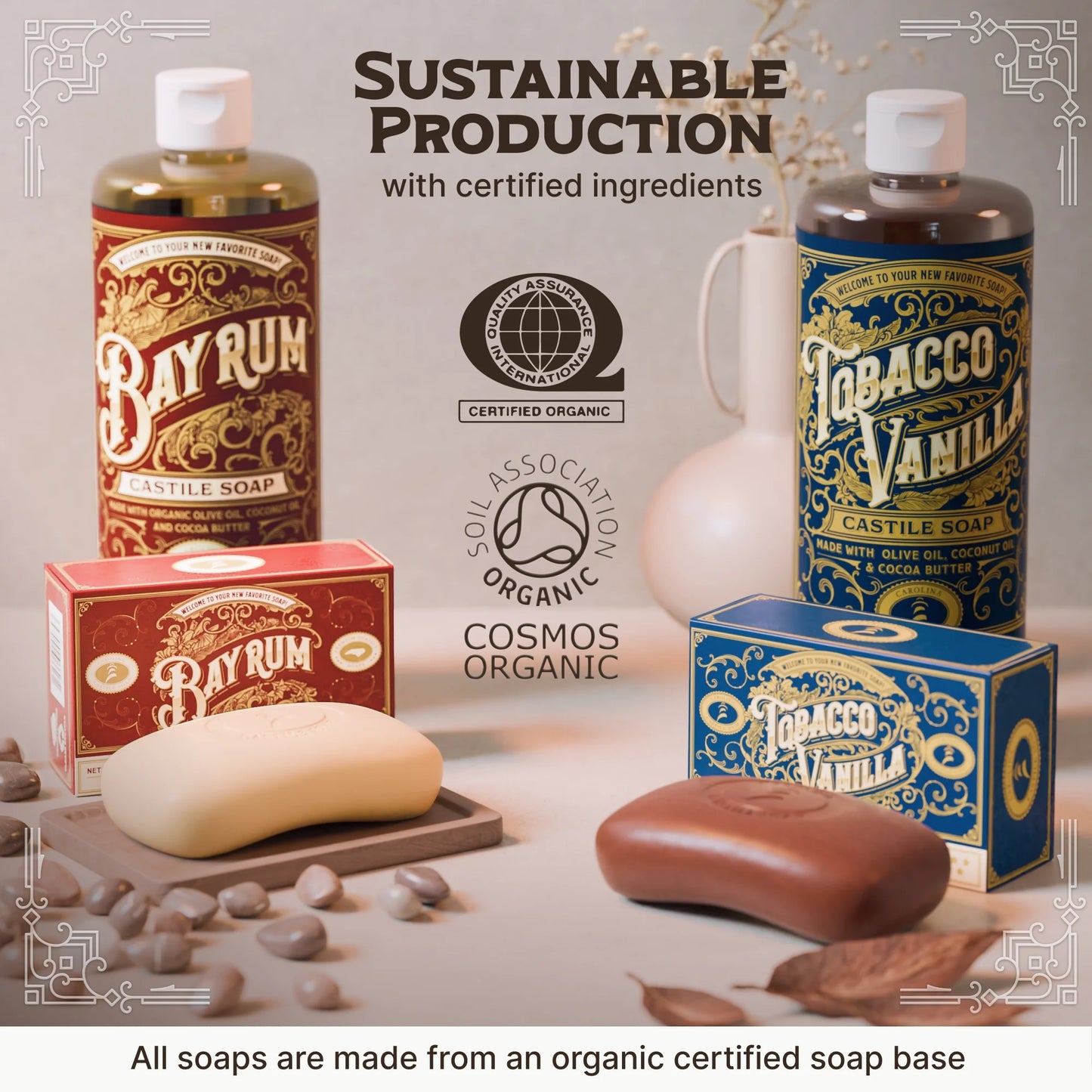 Vegan Castile Bar Soap – Variety 6 Pack of Natural Soap for Men, Women, and Kids – Gentle, Hydrating Castile Soap Bars with Organic Cocoa Butter and Olive Oil, 5 Oz. Each