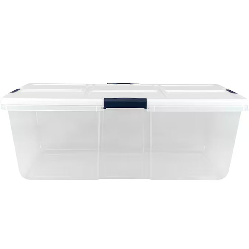 X-Large 25 -Gallons ( 100 -Quarts ) Clear/White Stackable Tote with Latching Lid