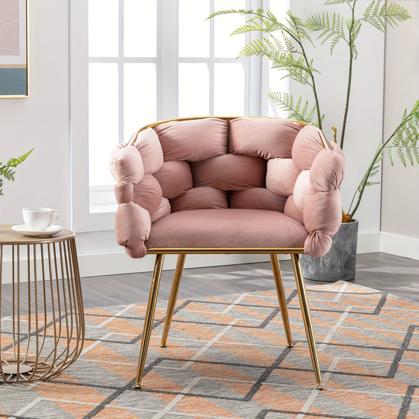 2Pcs Modern Luxury Velvet Sofa Chair Comfy Upholstered Vanity Chairs Bedroom Dining Chairs with Golden Metal Legs Vanity Desk Chair, Accent Desk Chair Dining Room