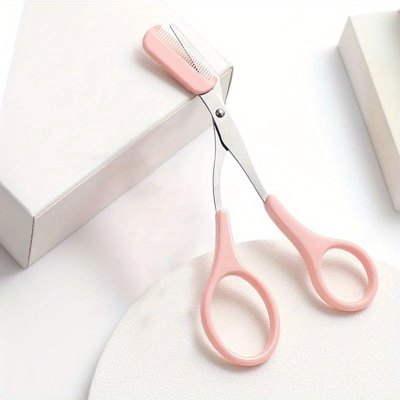 2 crescent shaped eyebrow trimmers+1 pink eyebrow trimmer, pink eyebrow trimmer scissors with built-in comb, stainless steel material, precise grooming tool, creating perfect eyebrows