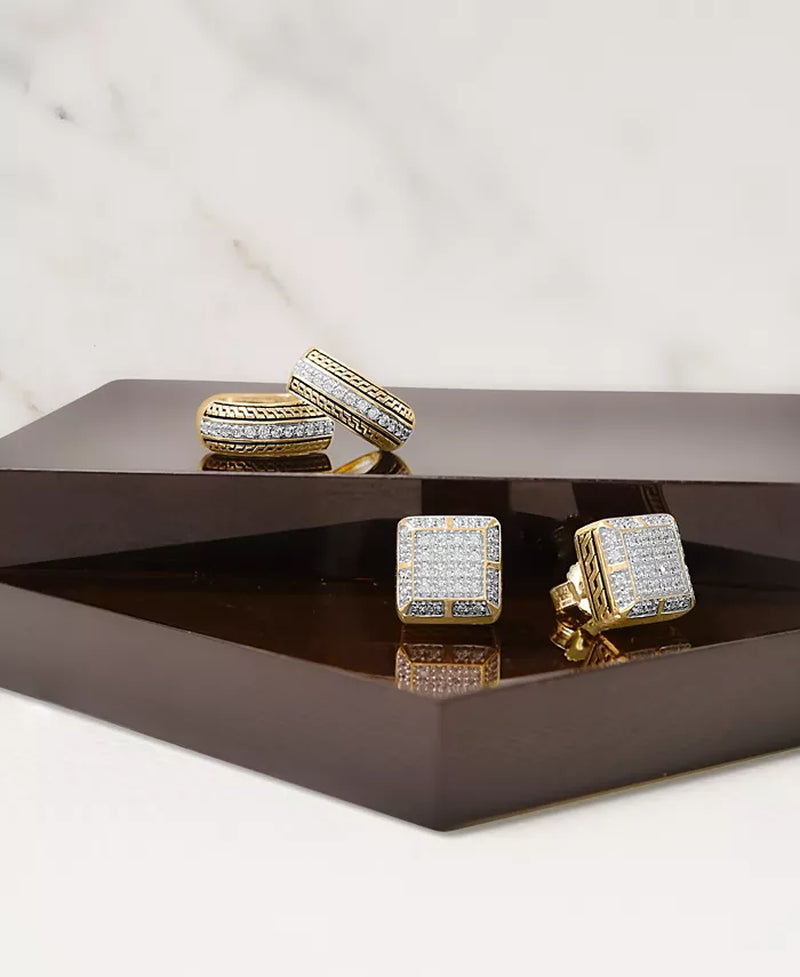 Men'S Diamond Thick Hoop Earrings (1/5 Ct. T.W.) in 14K Gold-Plated Sterling Silver, 1/2"