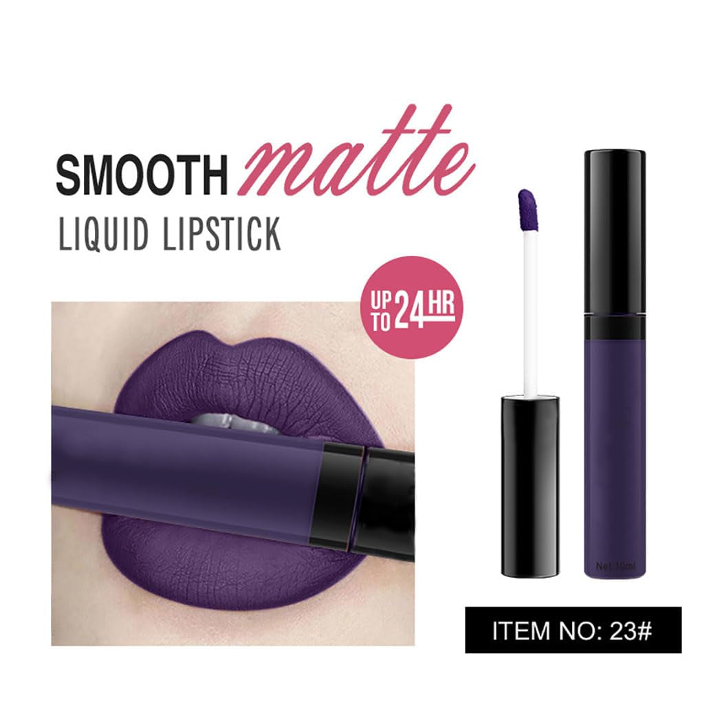 Kilshye Matte Liquid Lipstick Gothic Lip Gloss Velvety High Pigmented Beauty Lipsticks Makeup for Women and Girls (A-Purple 23#)