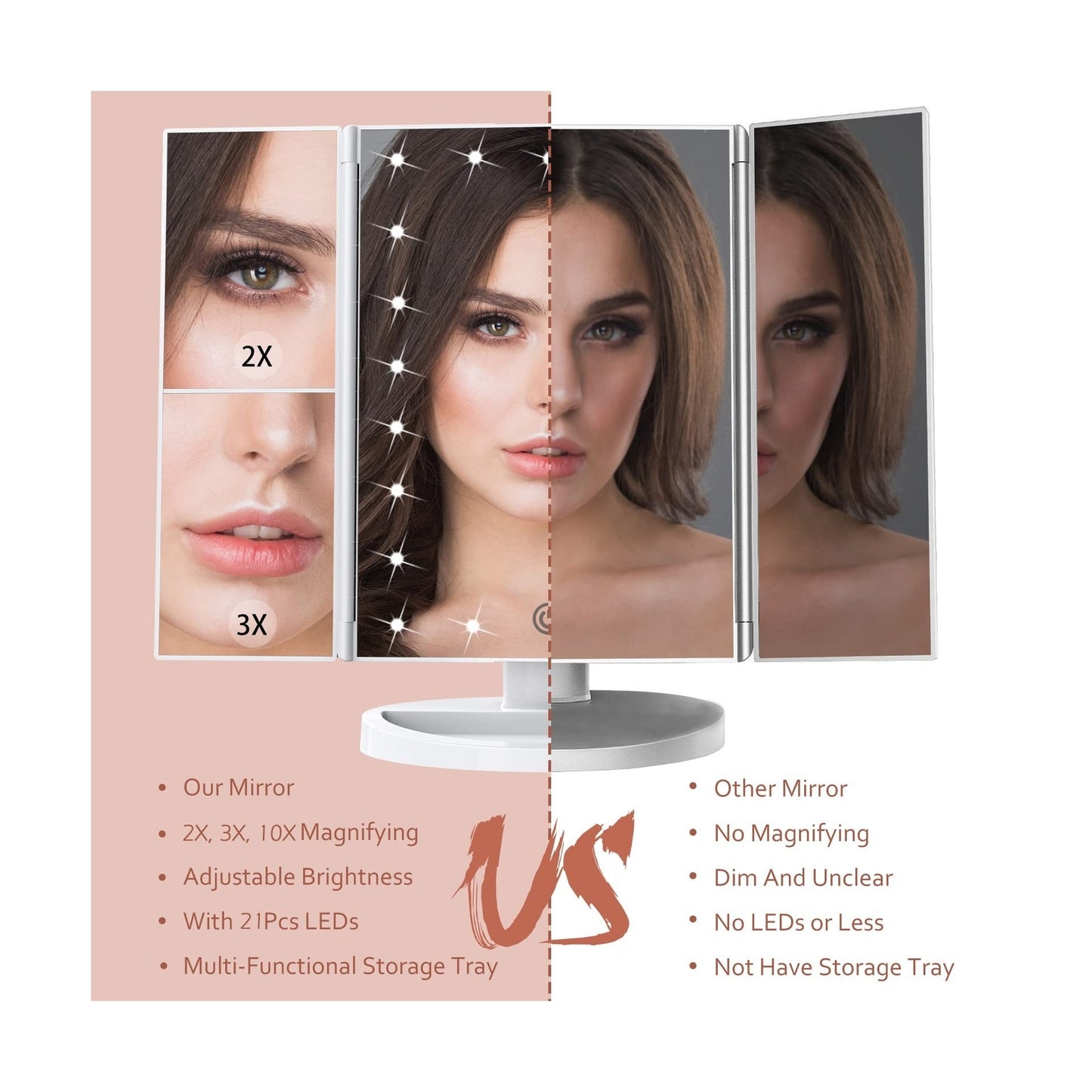Makeup Mirror Vanity Mirror with Lights, 2X 3X 10X Magnification, Lighted Mak...