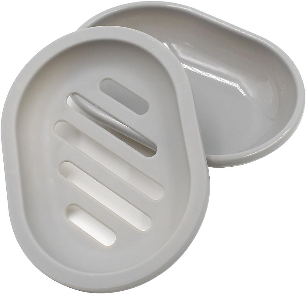 2-Pack Soap Dish with Drain, Soap Holder & Saver, Easy Cleaning, Dry, Stop Mushy Soap (Gray)