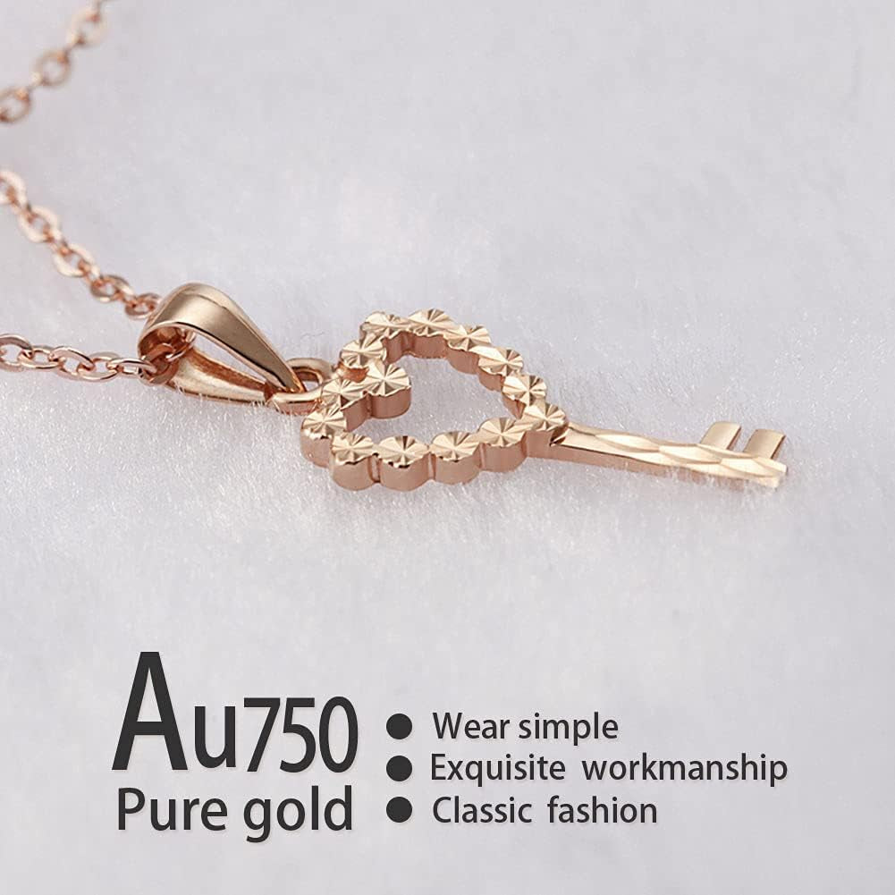 18K Solid Gold Necklace for Women Real Gold, Dainty Cute Pendant Gift for Girl Wife Mom, Pure Gold with Certificate Fine Jewelry for Birthday Wedding Prom, 16 to 18 Inch