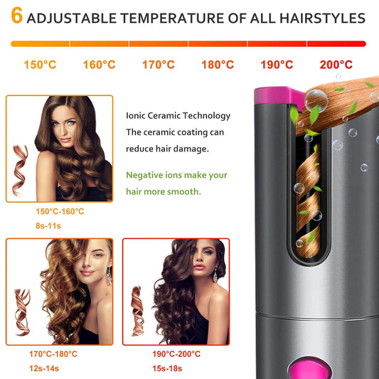 Unbound Cordless Automatic Hair Curler, Anti-Tangle Wireless Auto Curling Iron Wand, Portable USB Rechargeable Spin Curler Ceramic Barrel Rotating for Long Hair,Heats up Quick