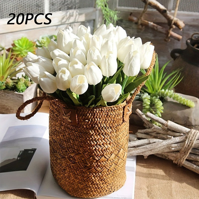 10/20 Artificial White Tulip Bouquet - 13In for Home Decoration and Weddings