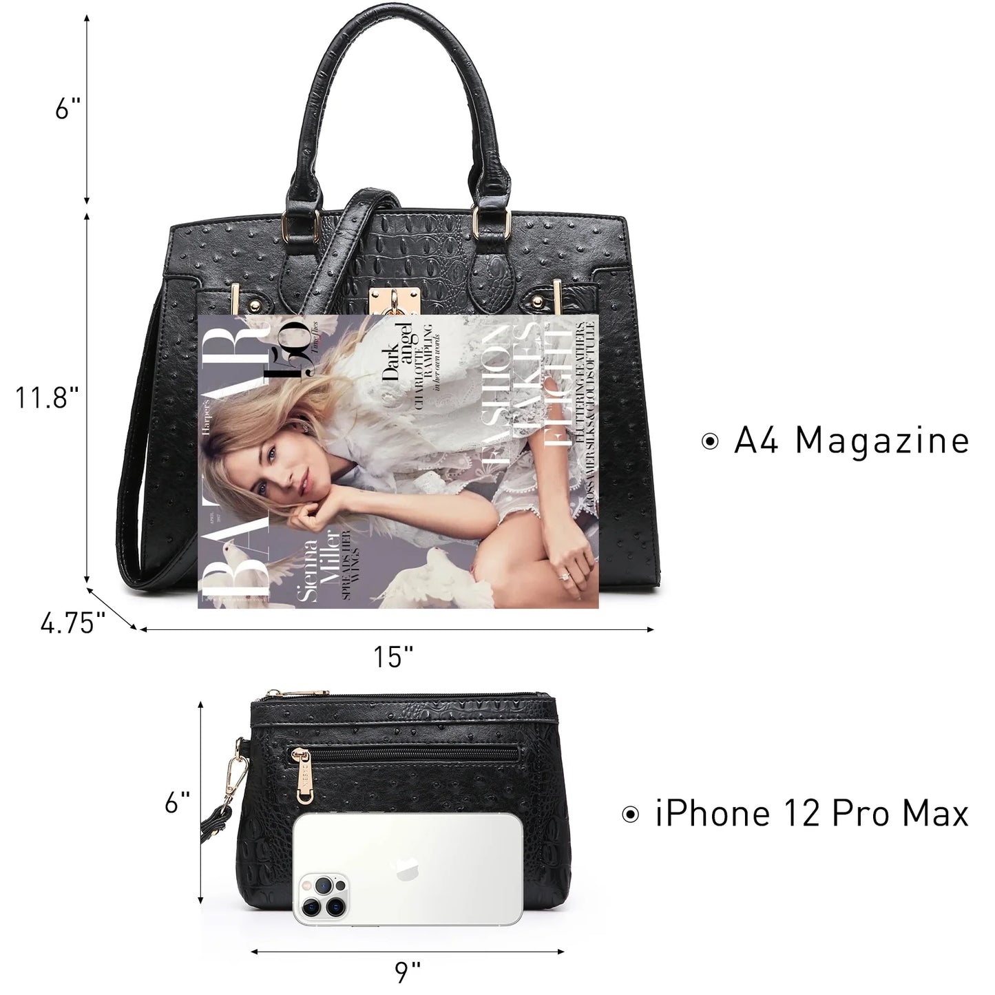 Women Handbags and Purses Ladies Shoulder Bag Top Handle Satchel Tote Work Bag with Matching Clutch