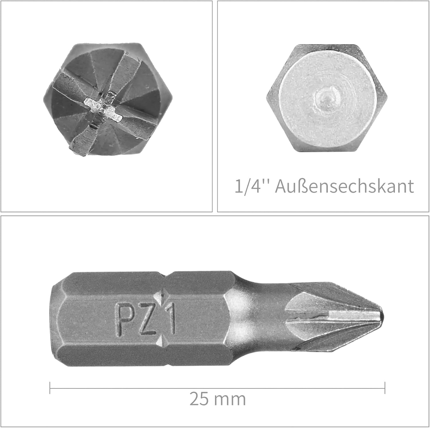 PZ1 Screwdriver Bit Set, Pozi Bits PZ1 1/4" Hexagon Bit, Length: 1", 25Pcs