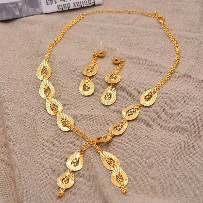 Dubai Gold Color Earrings/Necklaces/Jewelry Sets for Women African/Nigeria Jewellery Gifts Band Gift Box
