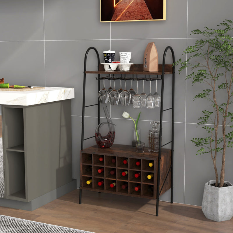 Baker'S Rack with Detachable Wine Rack and 5 Rows of Stemware Holder