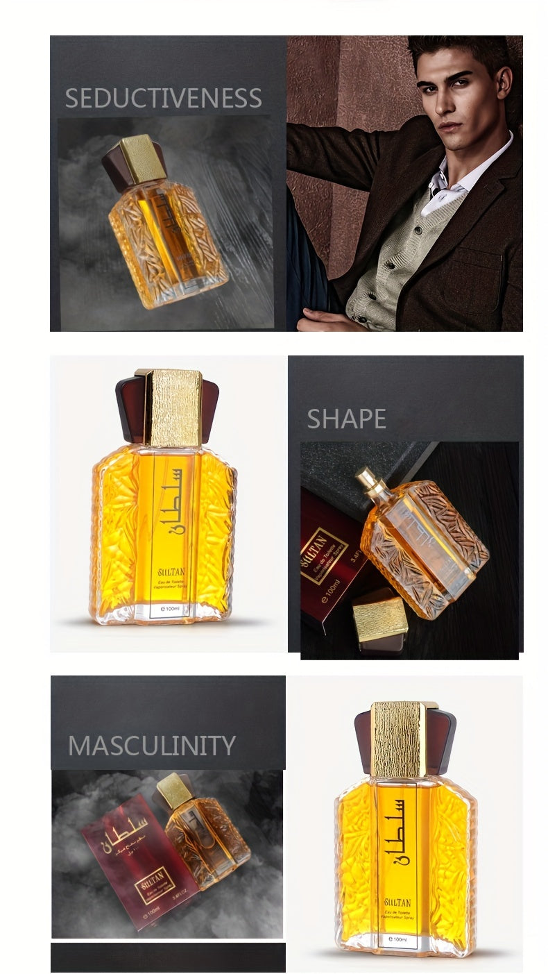Sultan Eau de Toilette for Men, 3.38oz - Alcohol-Based, Floral Scent with Woody Notes, Formaldehyde-Free Liquid Formula, 5-15% Fragrance Concentration