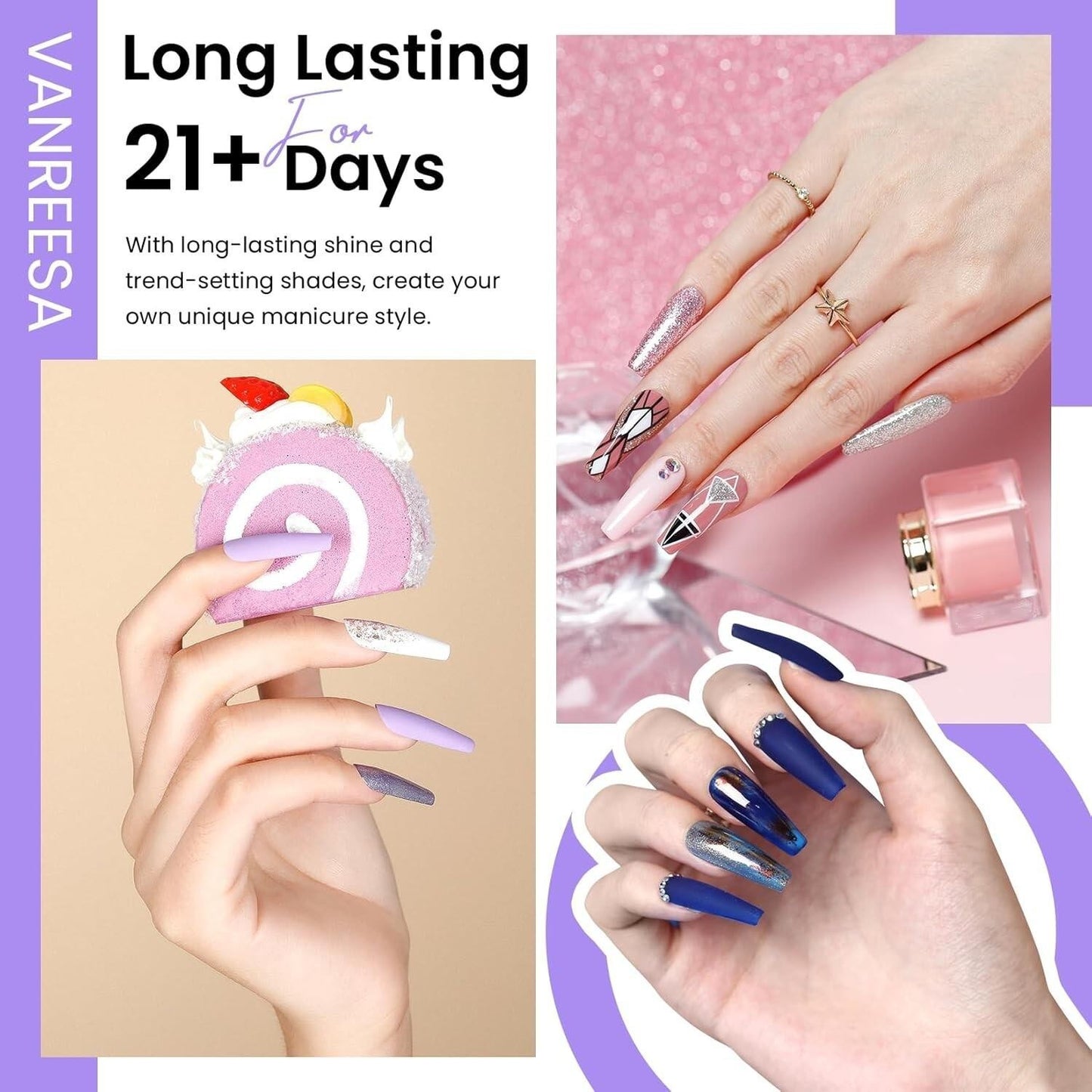 24 Pcs Gel Nail Polish Set 21 Popular Colors Gel Nail Polish Base Coat Glossy &
