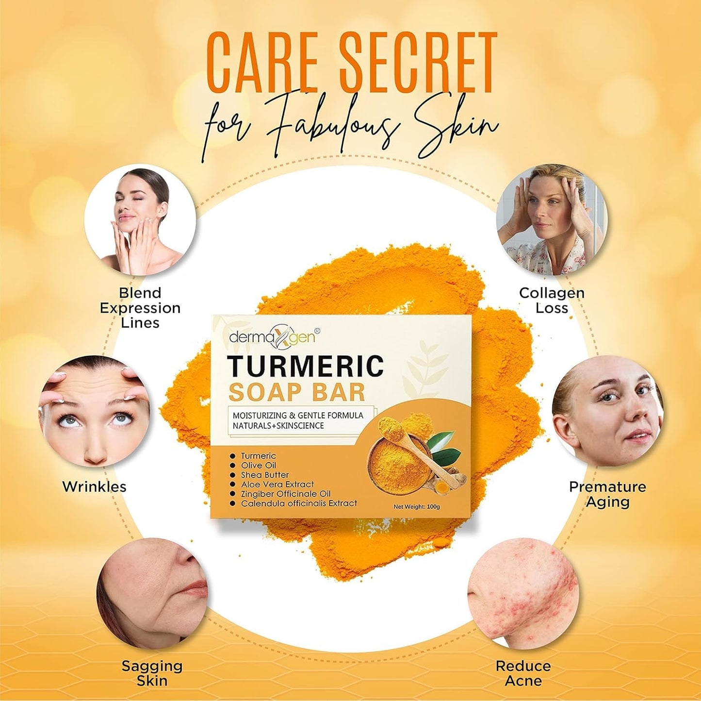 Organic Turmeric Soap Bar for Face & Body – Pure Turmeric Soap Bar for Acne, Scars, Uneven Tone, Blemish Control, Sun Damage & Age Spots – Handcrafted Skincare – 7 OZ