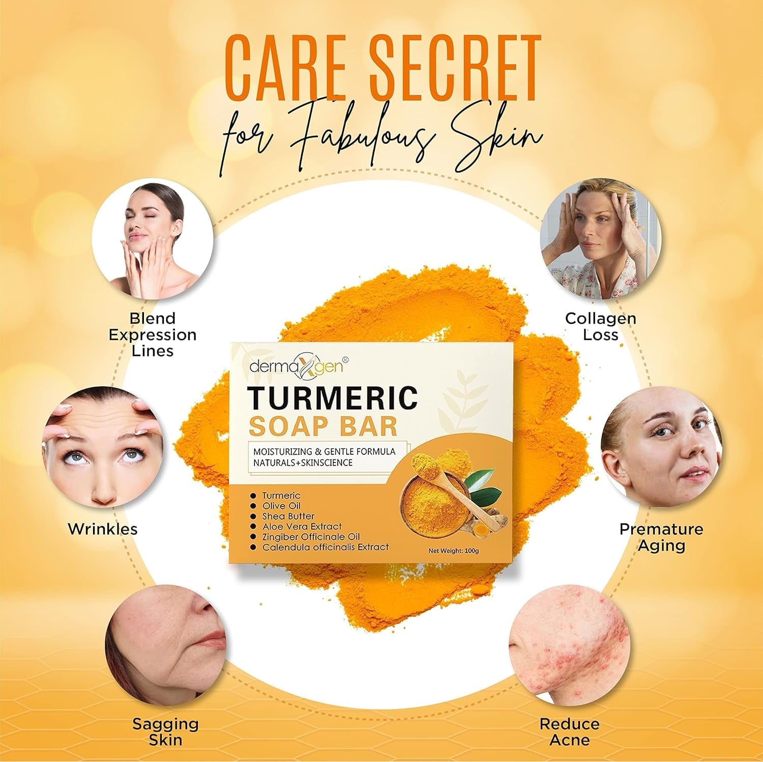 Organic Turmeric Soap Bar for Face & Body – Pure Turmeric Soap Bar for Acne, Scars, Uneven Tone, Blemish Control, Sun Damage & Age Spots – Handcrafted Skincare – 7 OZ