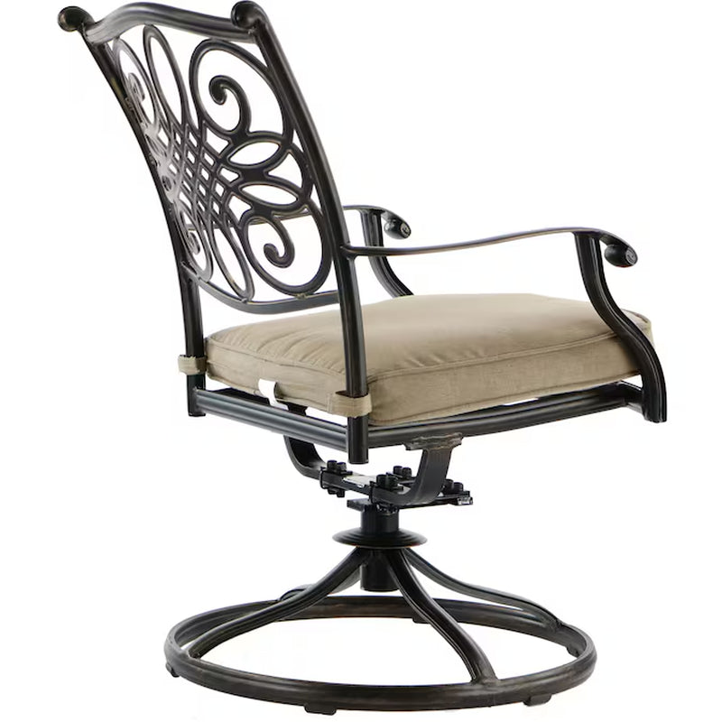 Traditions 5 -Piece Bronze Patio Dining Set Aluminum round Table with 4 Tan Cushions Swivel Chairs